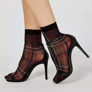 I▪︎N▪︎C Plaid, anklet socks, sheer, one size